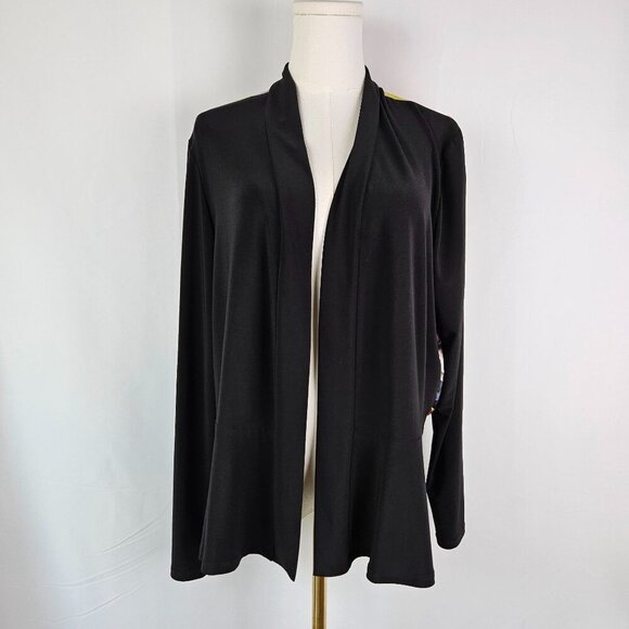 Joseph Ribkoff Large Jacket Black Multicolor Floral Open Front Maximalist - Picture 3 of 8